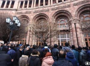 Some of the protesters enter the Government building