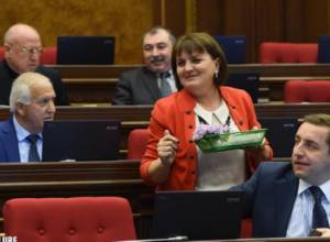 Lawmaker Margarit Minasyan entered session hall with a cup in her hands