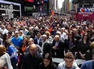 Protest at New York Times Square in memory of Armenian Genocide victims