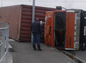 Truck collides with bridge and overturned