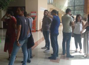 Security officers ban them from approaching elevator