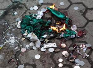 Hungarian flag burned
