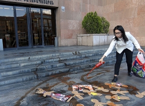 «Кровавая» акция Соны Агекян напротив здания мэрии Еревана