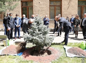 Арарат Мирзоян и председатель Сената Франции посадили вечнозеленую ель в Аллее спикеров Парка НС