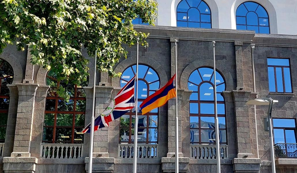 UK flag flying at half-mast