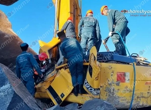 Շիրակի մարզի քարհանքում ապառաժ քարերը թափվել են էքսկավատորի վրա. փրկարարները մեծ դժվարությամբ փորձում են դին դուրս բերել խցիկից․ Shamshyan.com